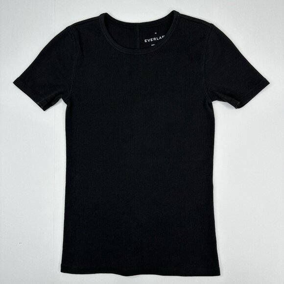 Everlane‎ Women's Black The Ribbed Supima Cotton Crew Neck Tee XS/C26 - Picture 5 of 12